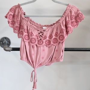 American Eagle pink crochet crop top, size small.